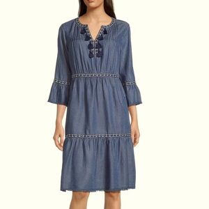 John Mark Blue Midi Dress with Embroidery